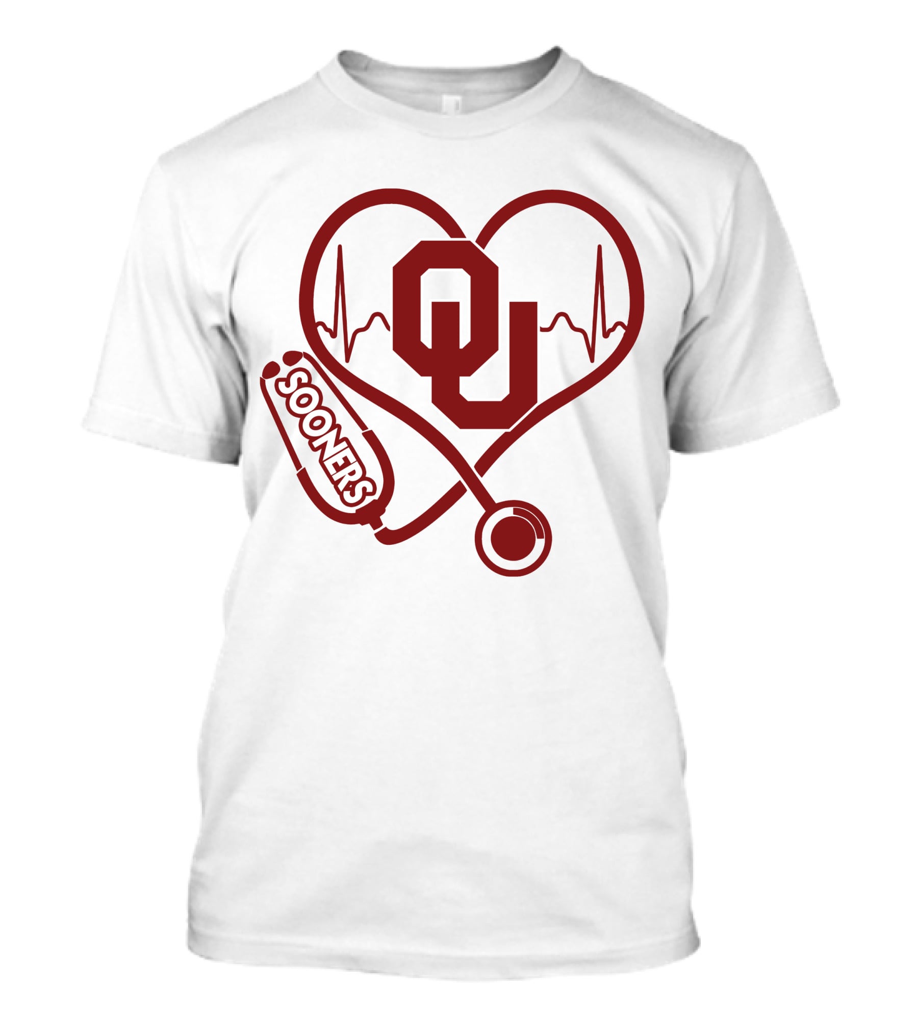 Oklahoma Sooners Heartbeat Nurse Stethoscope T-Shirt