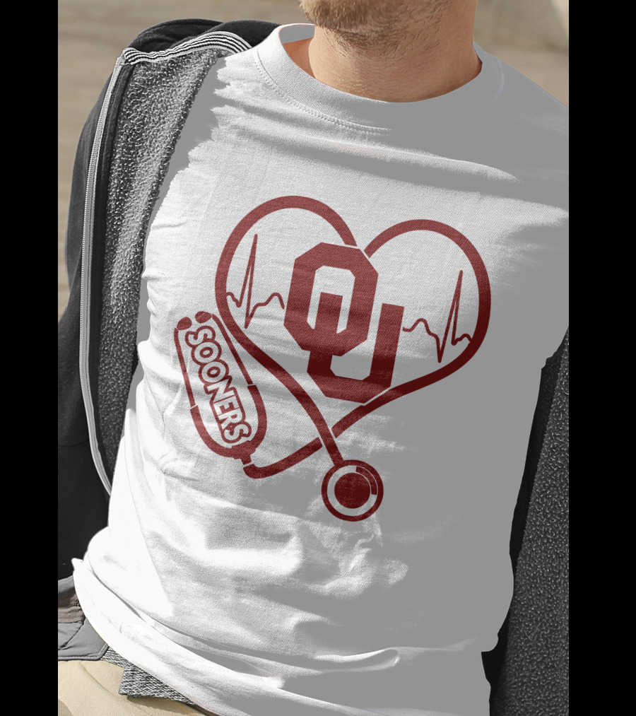 Oklahoma Sooners Heartbeat Nurse Stethoscope T-Shirt