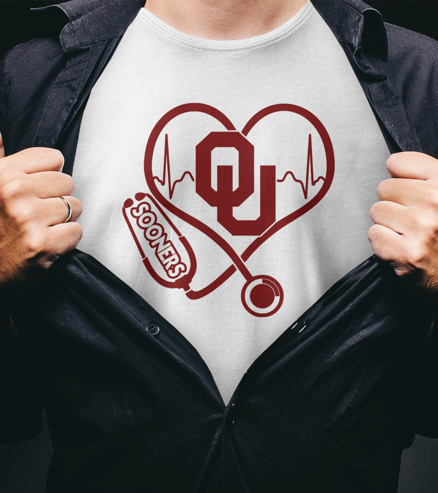 Oklahoma Sooners Heartbeat Nurse Stethoscope T-Shirt