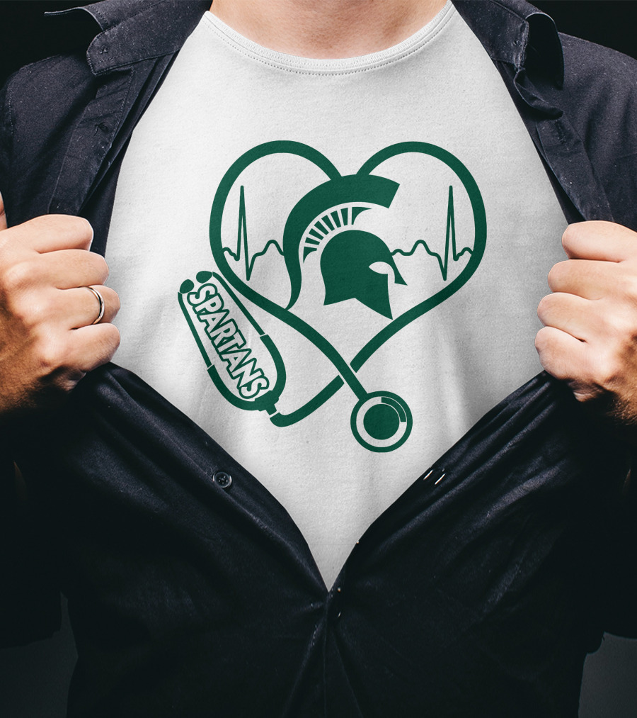 Spartans Nurse Love Heartbeat Michigan State T-Shirt