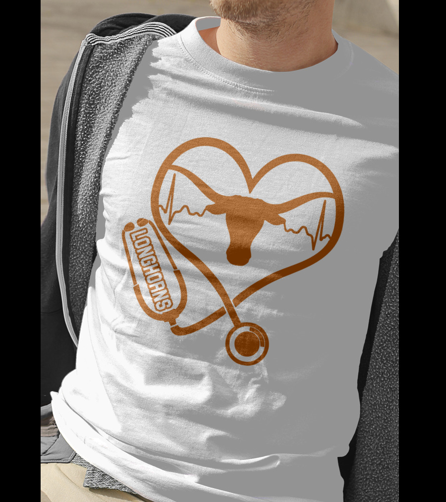 Texas Longhorns Nurse Love Heartbeat Stethoscope T-Shirt