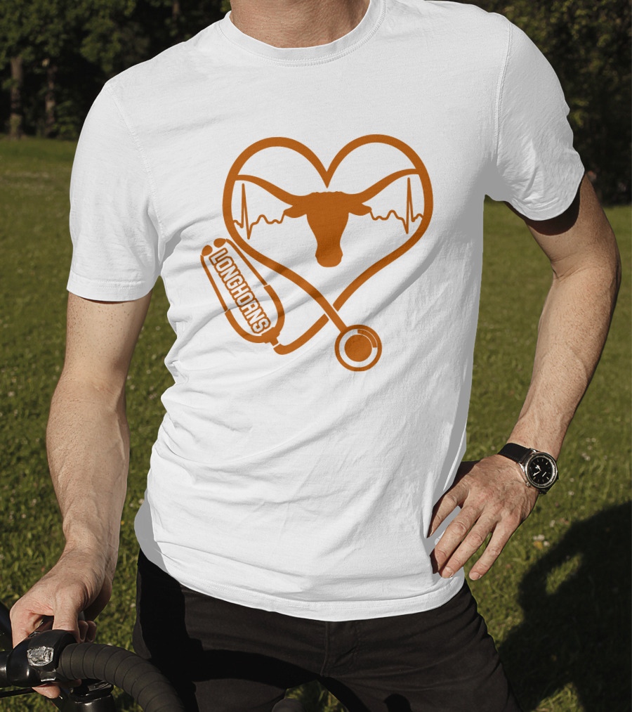 Texas Longhorns Nurse Love Heartbeat Stethoscope T-Shirt