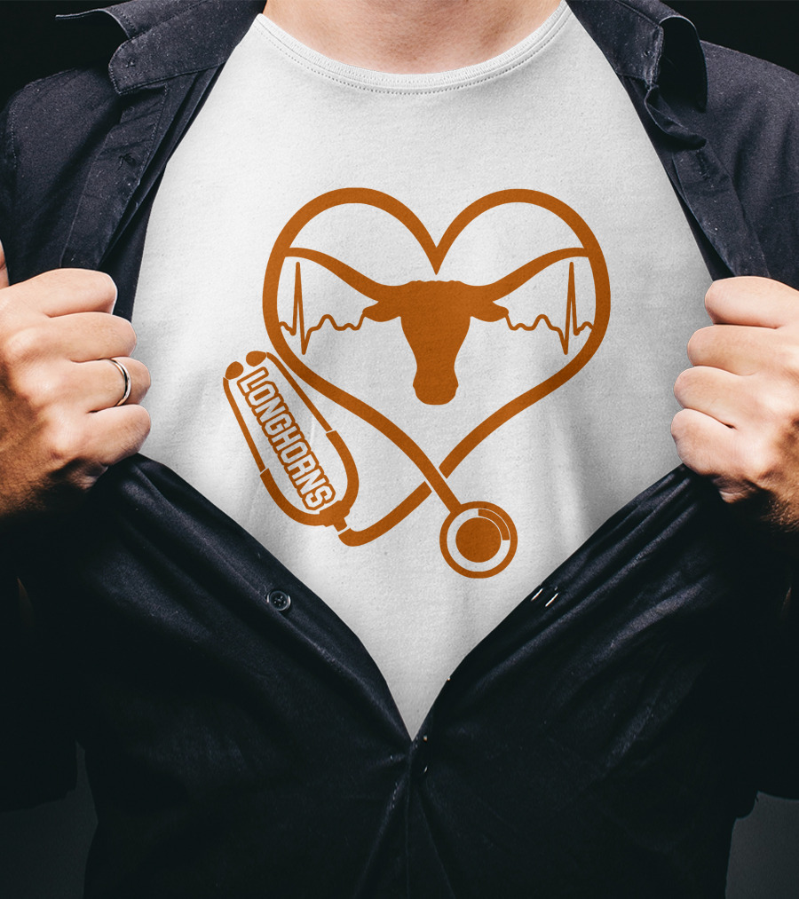 Texas Longhorns Nurse Love Heartbeat Stethoscope T-Shirt