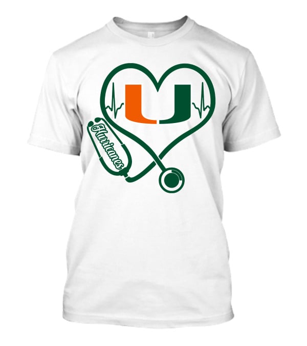 Nurse Love Miami Hurricanes Heartbeat Stethoscope U T-Shirt