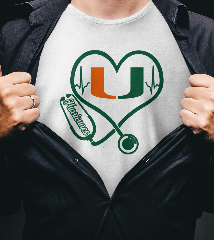 Nurse Love Miami Hurricanes Heartbeat Stethoscope U T-Shirt