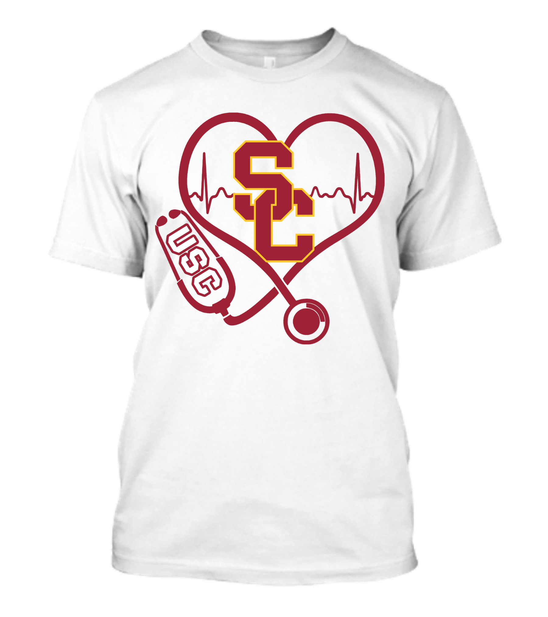 Nurse Love SC USC Trojans Heartbeat Stethoscope T-Shirt