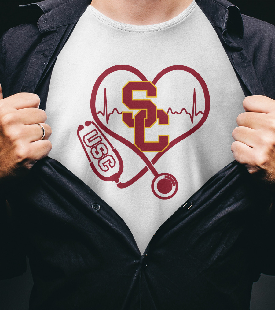 Nurse Love SC USC Trojans Heartbeat Stethoscope T-Shirt