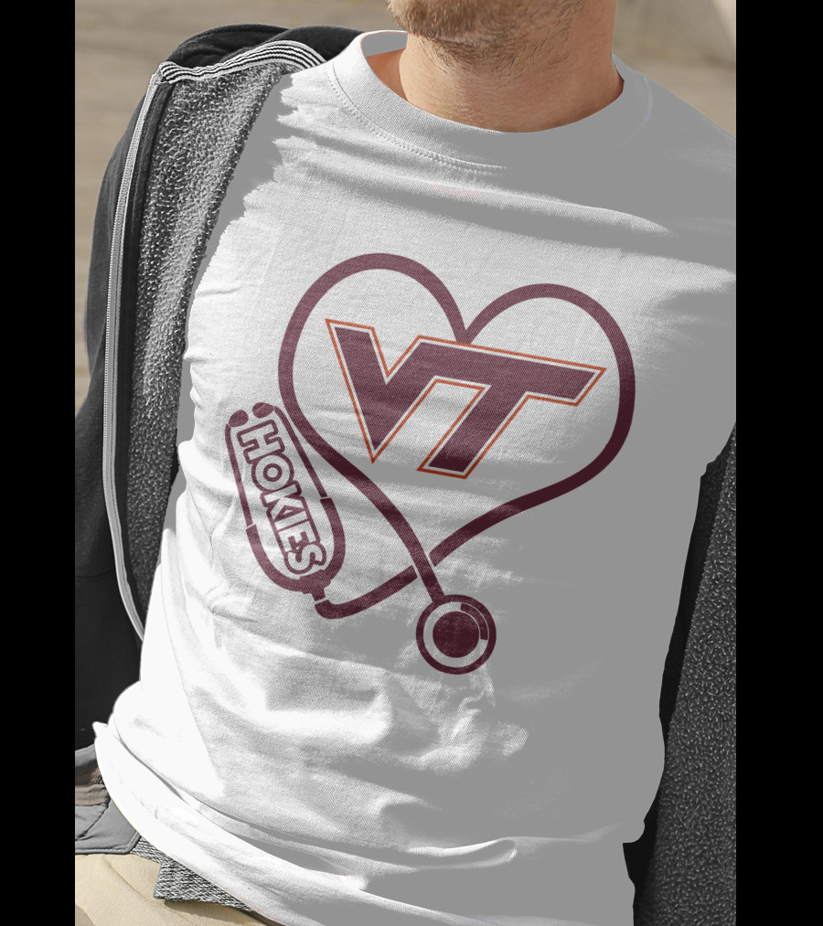 Nurse Love VT Hokies Heart Stethoscope T-Shirt