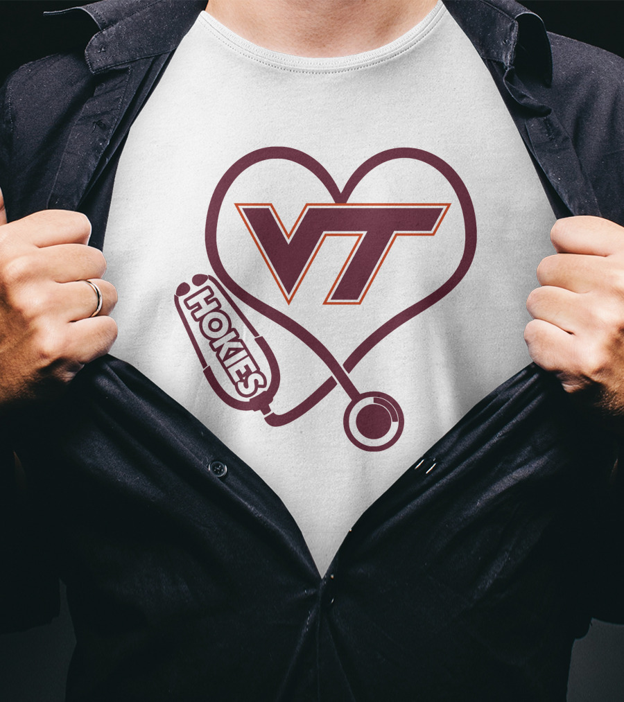 Nurse Love VT Hokies Heart Stethoscope T-Shirt