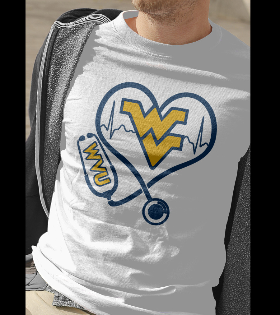 West Virginia Mountaineers Nurse Love WVU Stethoscope Heartbeat T-Shirt