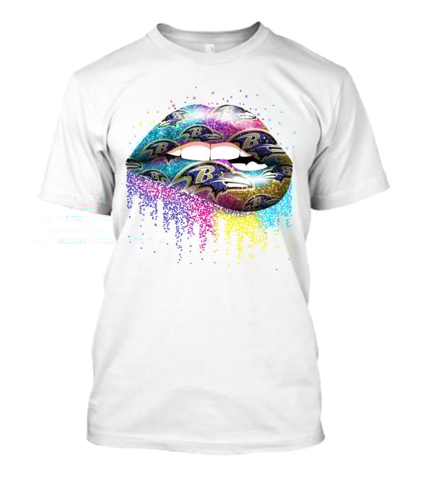 Baltimore Ravens Logo Lips Glitter Multicolor T-Shirt
