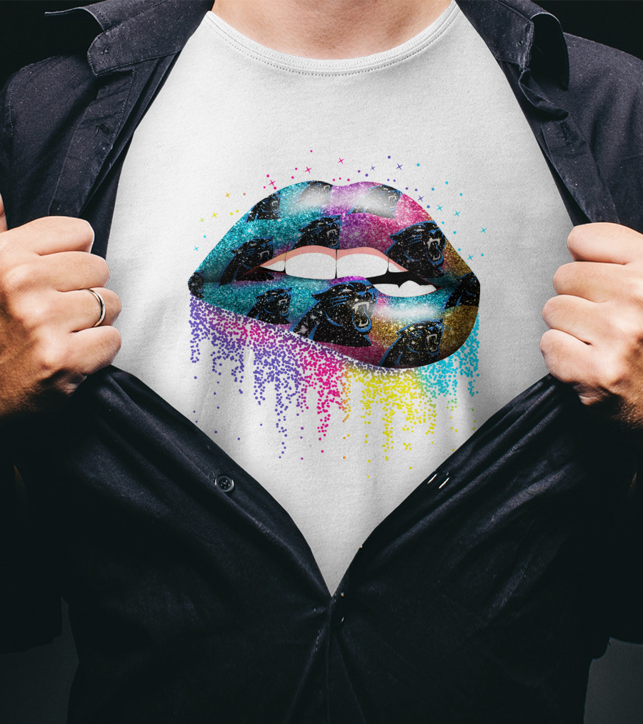 Lips Carolina Panthers Glitter Ombre Fan T-Shirt