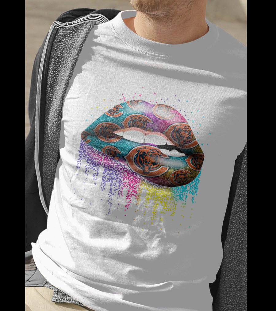 Glitter Lips Chicago Bears Logo Multicolored T-Shirt