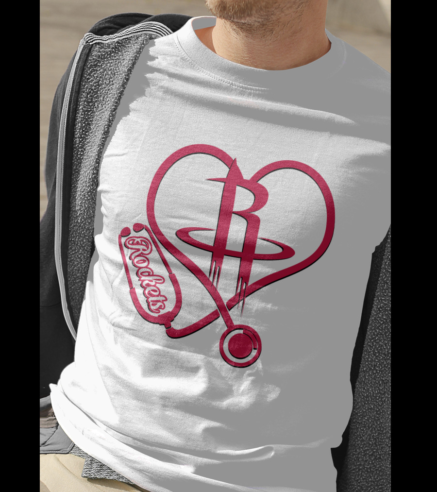 Nurse Heart Rockets Houston Basketball Logo Stethoscope T-Shirt