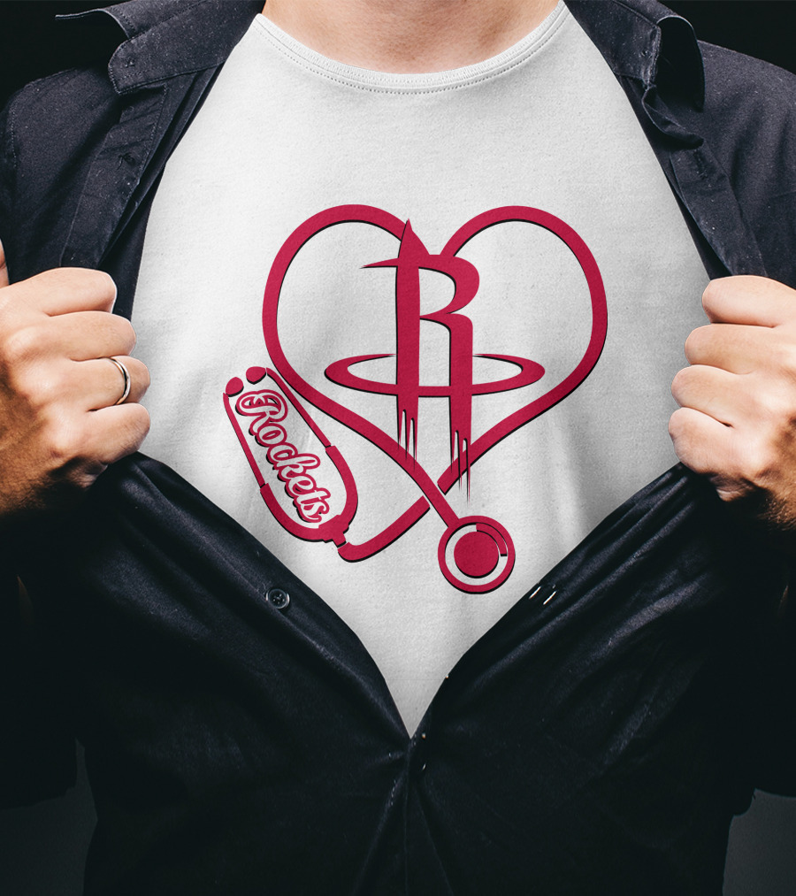 Nurse Heart Rockets Houston Basketball Logo Stethoscope T-Shirt