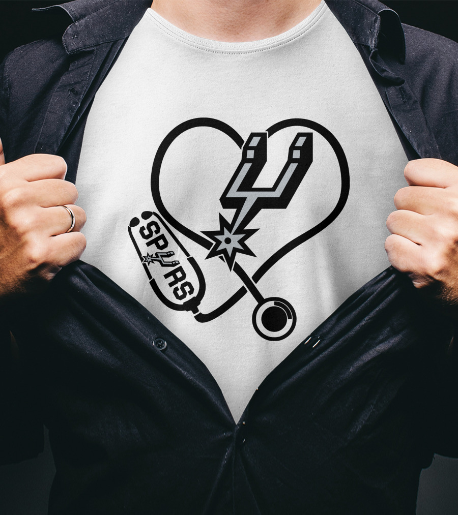 Nurse Love Heart Stethoscope San Antonio Spurs T-Shirt
