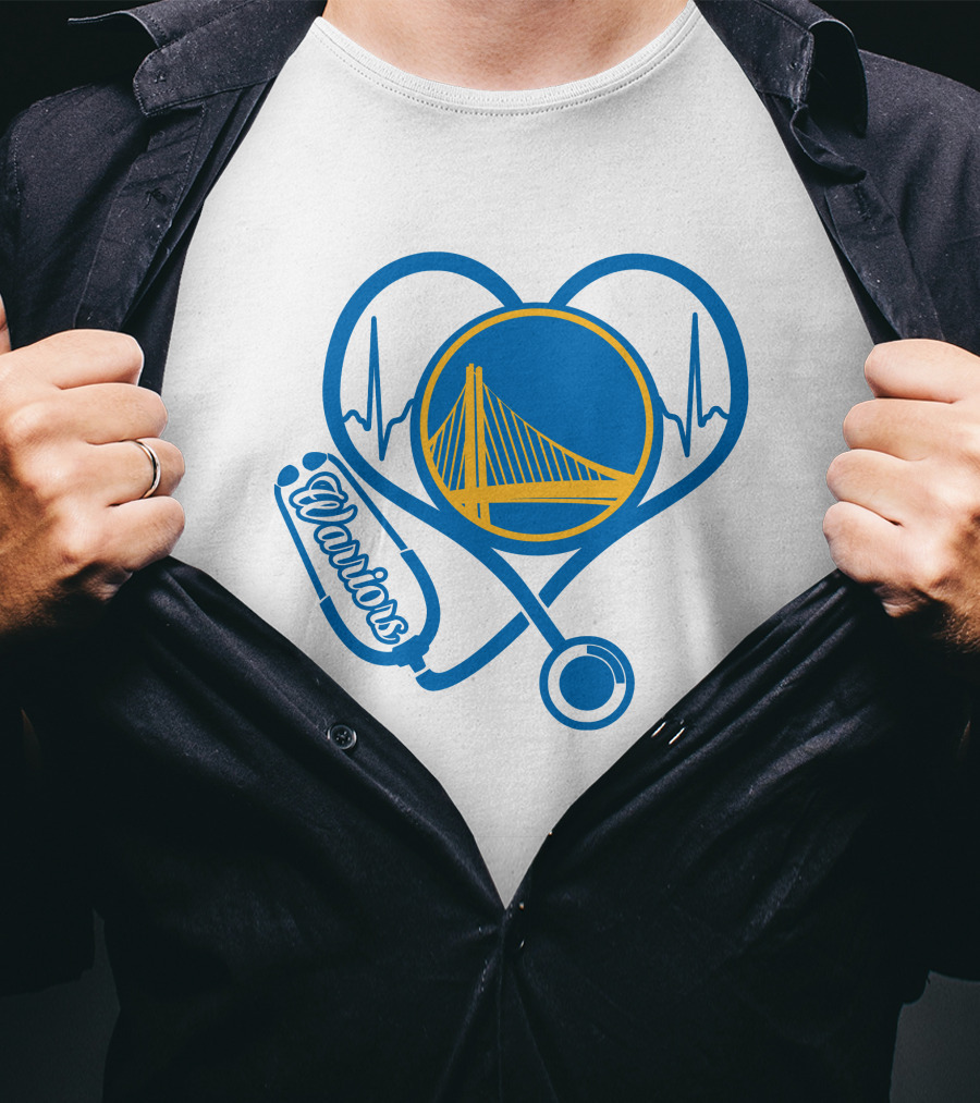 Nurse Love Warriors Heartbeat Stethoscope Golden State Bridge T-Shirt