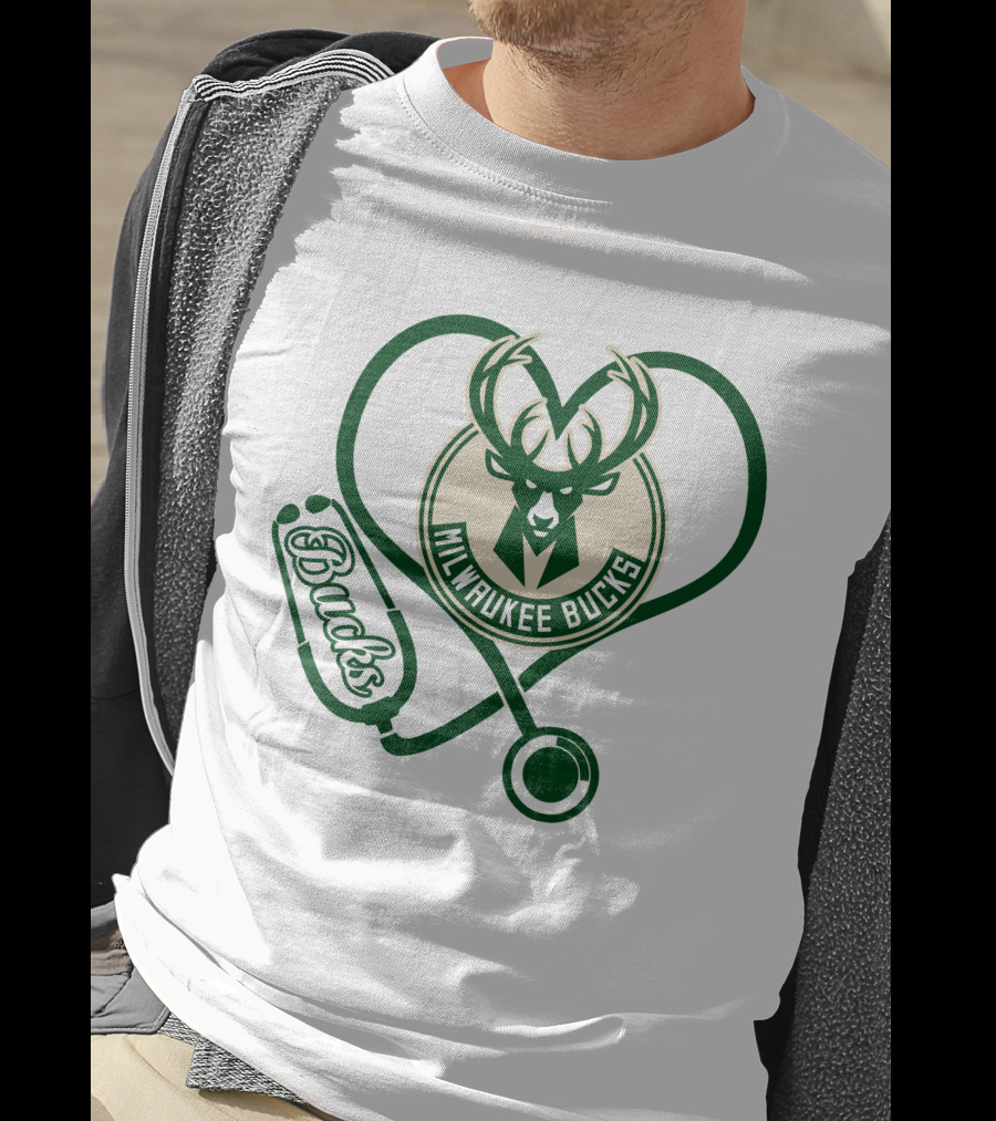 Milwaukee Bucks Nurse Love Heart Stethoscope T-Shirt