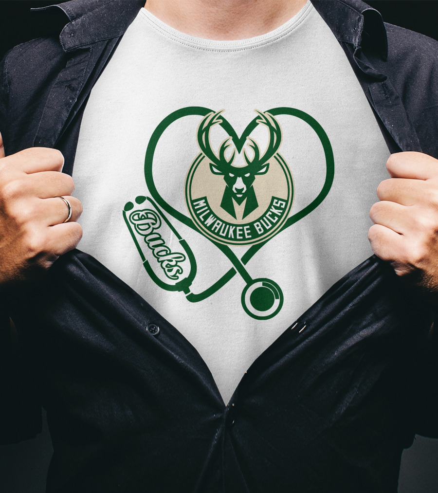 Milwaukee Bucks Nurse Love Heart Stethoscope T-Shirt