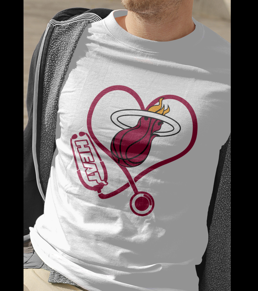 Nurse Love Miami Heat Heart Stethoscope Basketball Flame T-Shirt