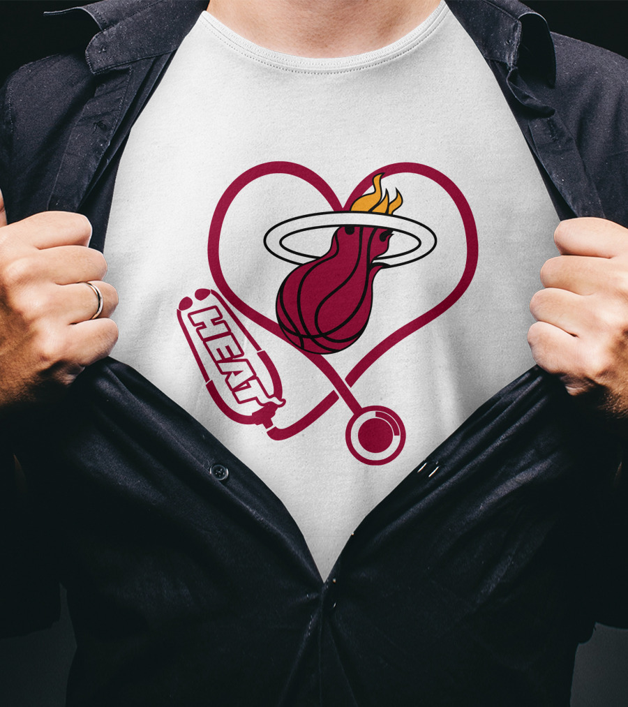 Nurse Love Miami Heat Heart Stethoscope Basketball Flame T-Shirt