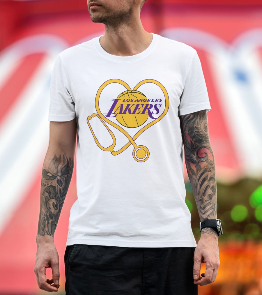 Los Angeles Lakers Heart Stethoscope Nurse Love T-Shirt