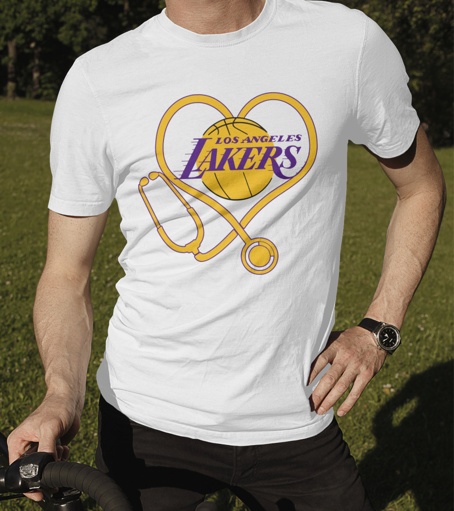 Los Angeles Lakers Heart Stethoscope Nurse Love T-Shirt