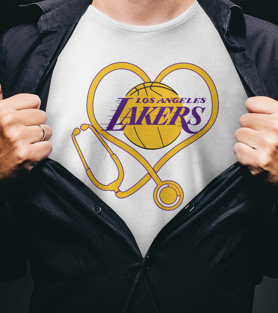 Los Angeles Lakers Heart Stethoscope Nurse Love T-Shirt