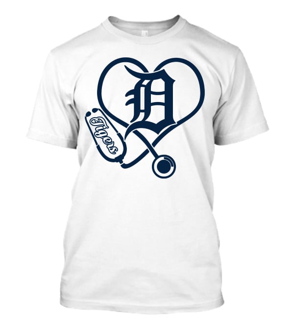 Detroit Tigers Nurse Heart Stethoscope T-Shirt