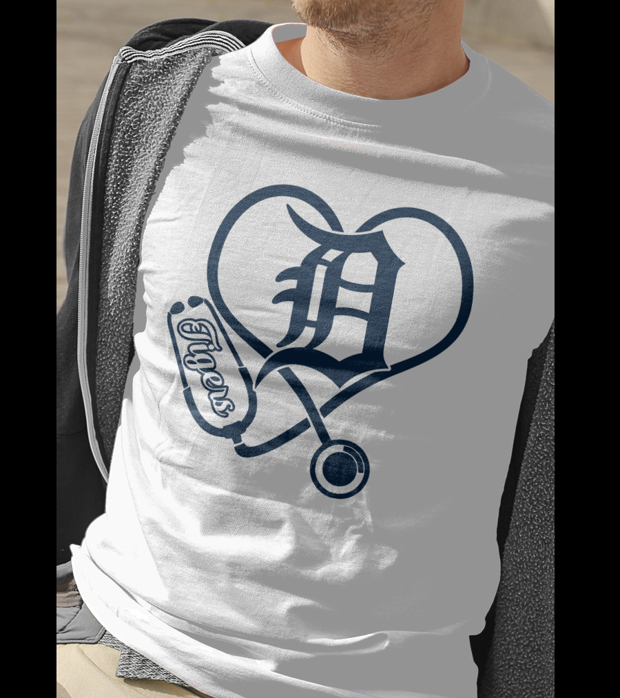 Detroit Tigers Nurse Heart Stethoscope T-Shirt