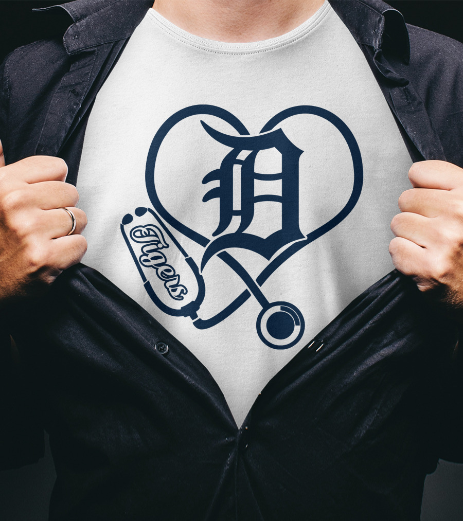 Detroit Tigers Nurse Heart Stethoscope T-Shirt