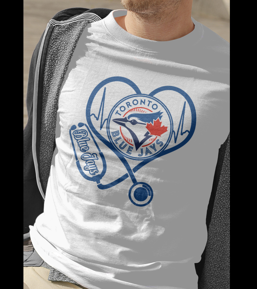 Nurse Heartbeat Love Toronto Blue Jays Stethoscope T-Shirt