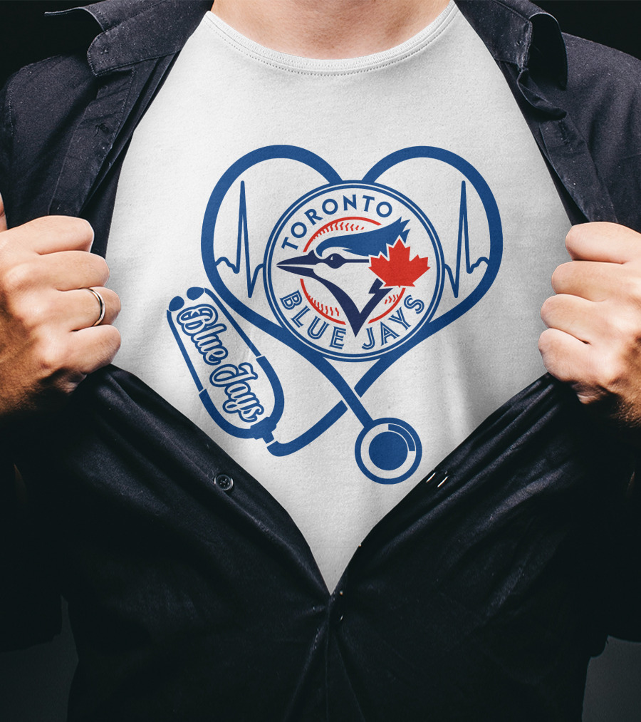 Nurse Heartbeat Love Toronto Blue Jays Stethoscope T-Shirt