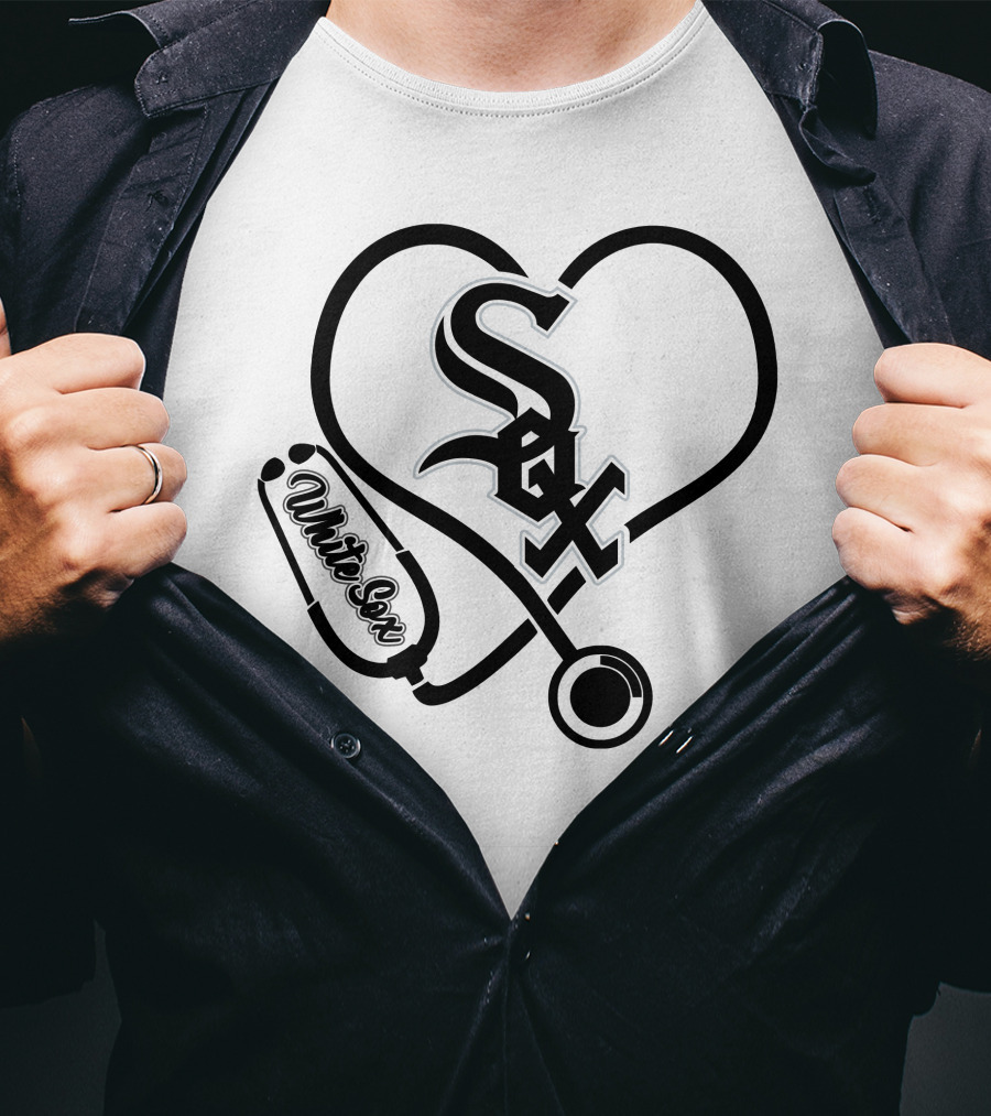 Nurse Love White Sox Heart Stethoscope T-Shirt