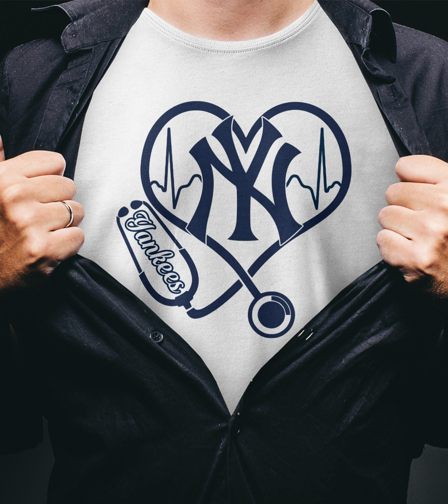 Yankees Nurse Love Heartbeat Stethoscope New York T-Shirt