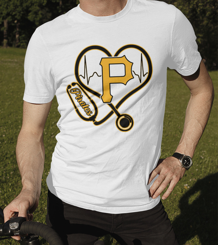 Nurse Heartbeat Stethoscope Pittsburgh Pirates Fan Love T-Shirt