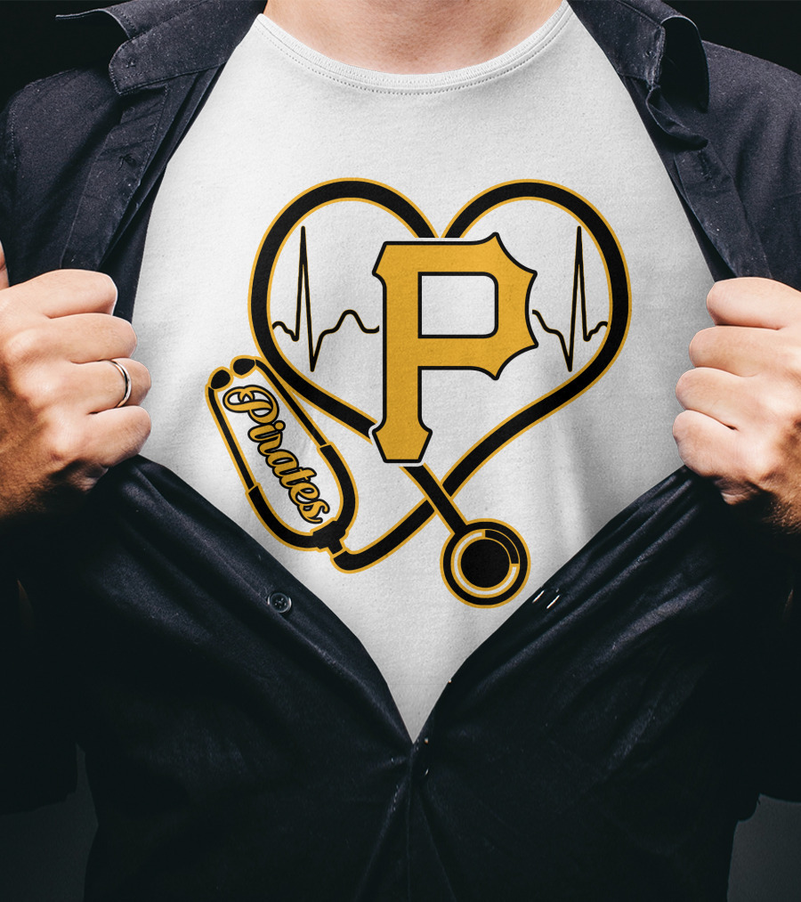 Nurse Heartbeat Stethoscope Pittsburgh Pirates Fan Love T-Shirt