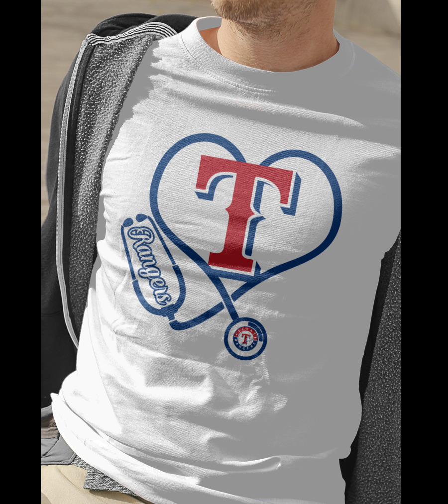 Nurse Love Texas Rangers Stethoscope Heart T-Shirt