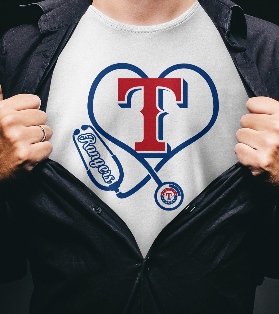 Nurse Love Texas Rangers Stethoscope Heart T-Shirt