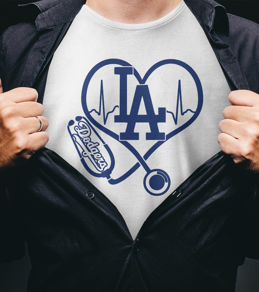 Nurse Heartbeat Los Angeles Dodgers Stethoscope T-Shirt