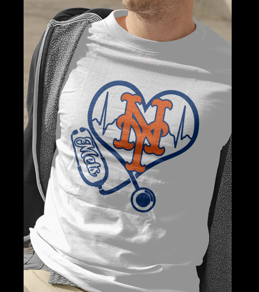 New York Mets Nurse Heartbeat Stethoscope Mets T-Shirt