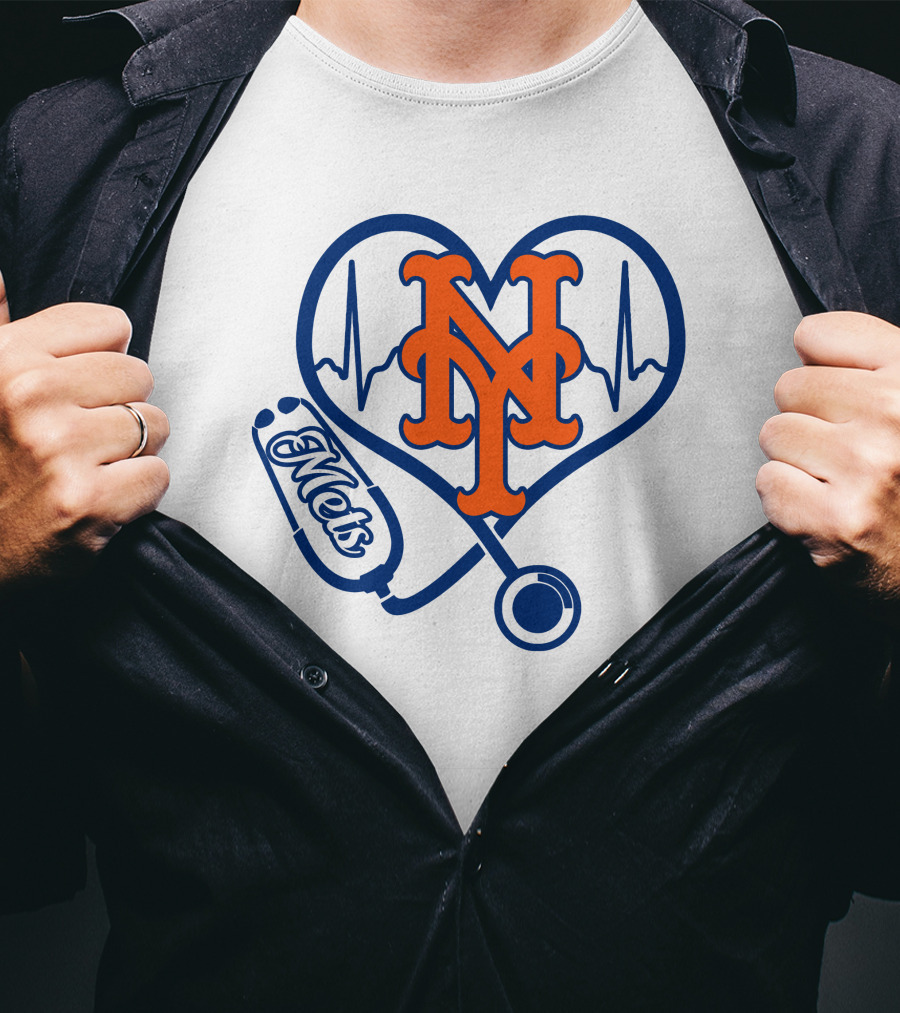 New York Mets Nurse Heartbeat Stethoscope Mets T-Shirt