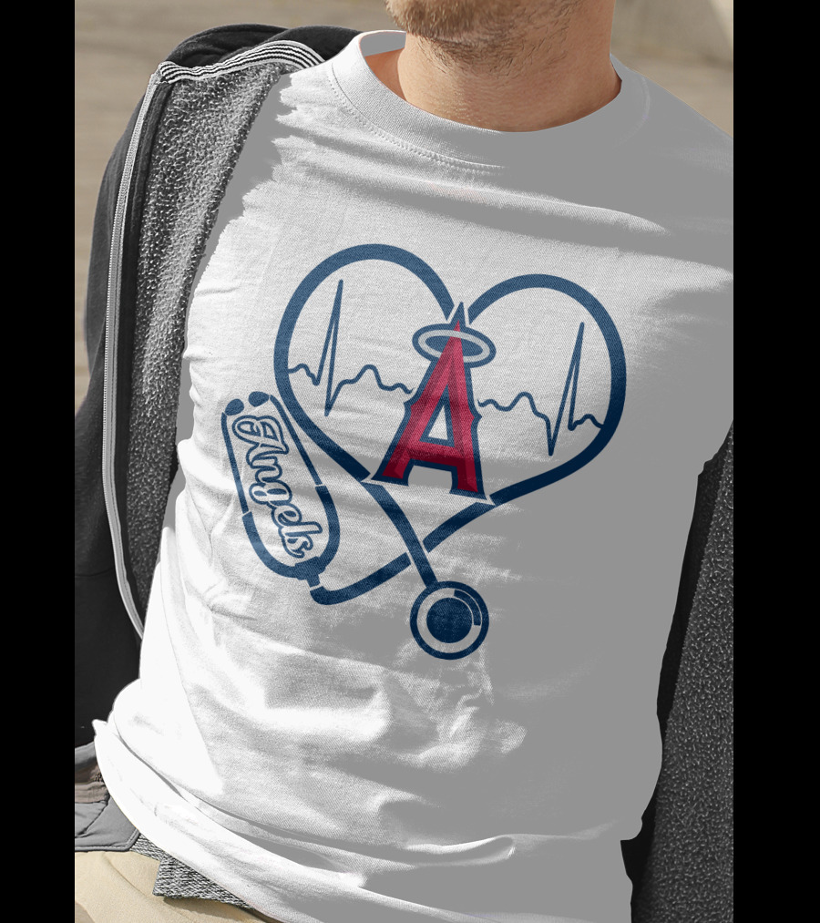 Los Angeles Angels Nurse Love Heartbeat Stethoscope T-Shirt