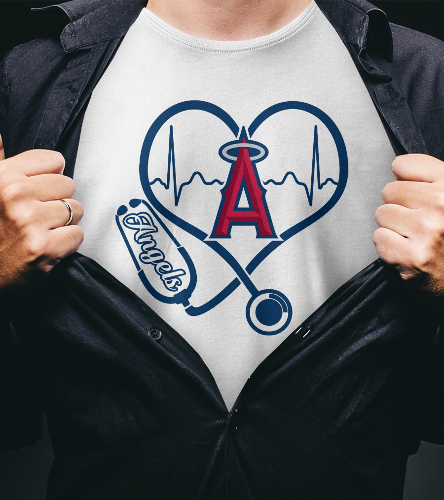 Los Angeles Angels Nurse Love Heartbeat Stethoscope T-Shirt