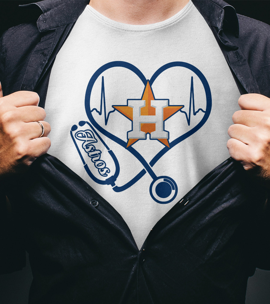 Nurse Love Astros Heartbeat Stethoscope T-Shirt
