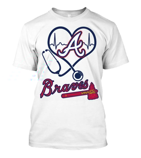 Nurse Love Braves Heartbeat Stethoscope Atlanta T-Shirt