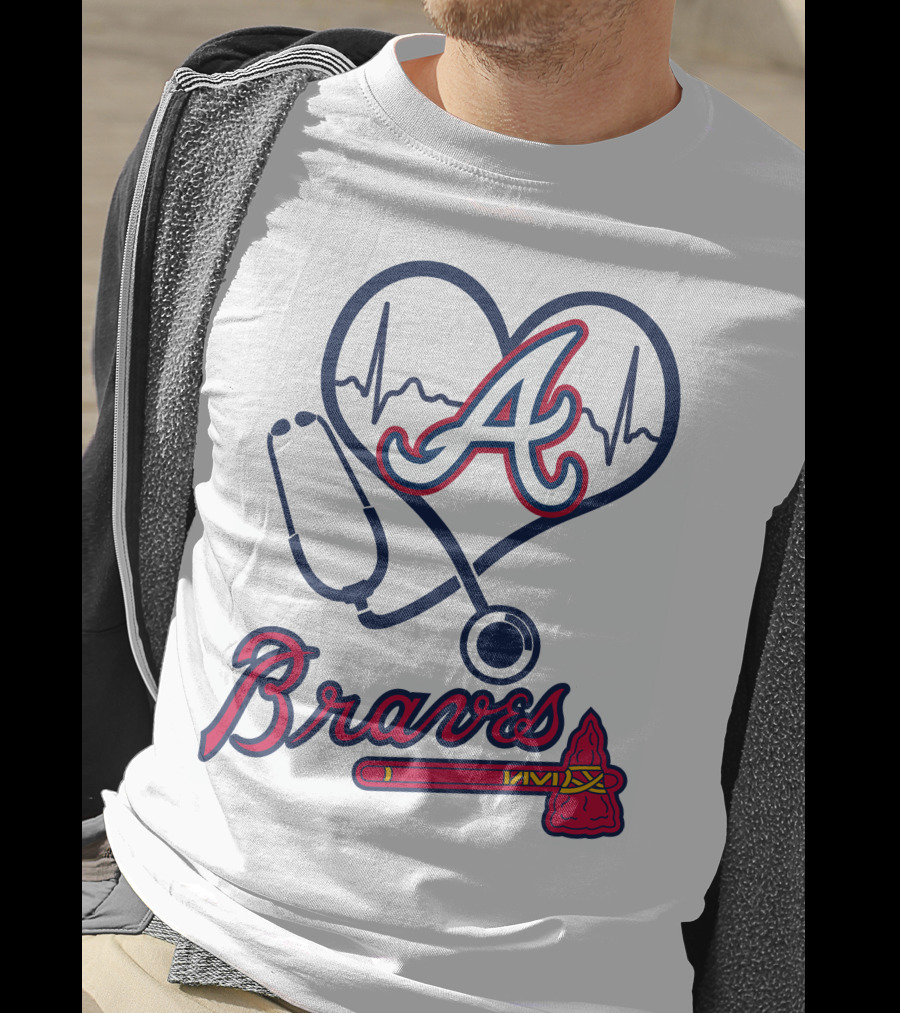 Nurse Love Braves Heartbeat Stethoscope Atlanta T-Shirt