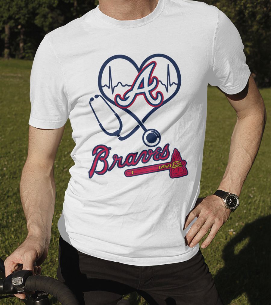 Nurse Love Braves Heartbeat Stethoscope Atlanta T-Shirt