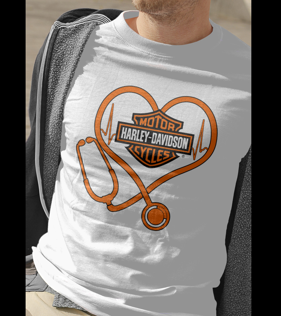 Nurse Love Harley Davidson Motorcycles Stethoscope Heartbeat T-Shirt