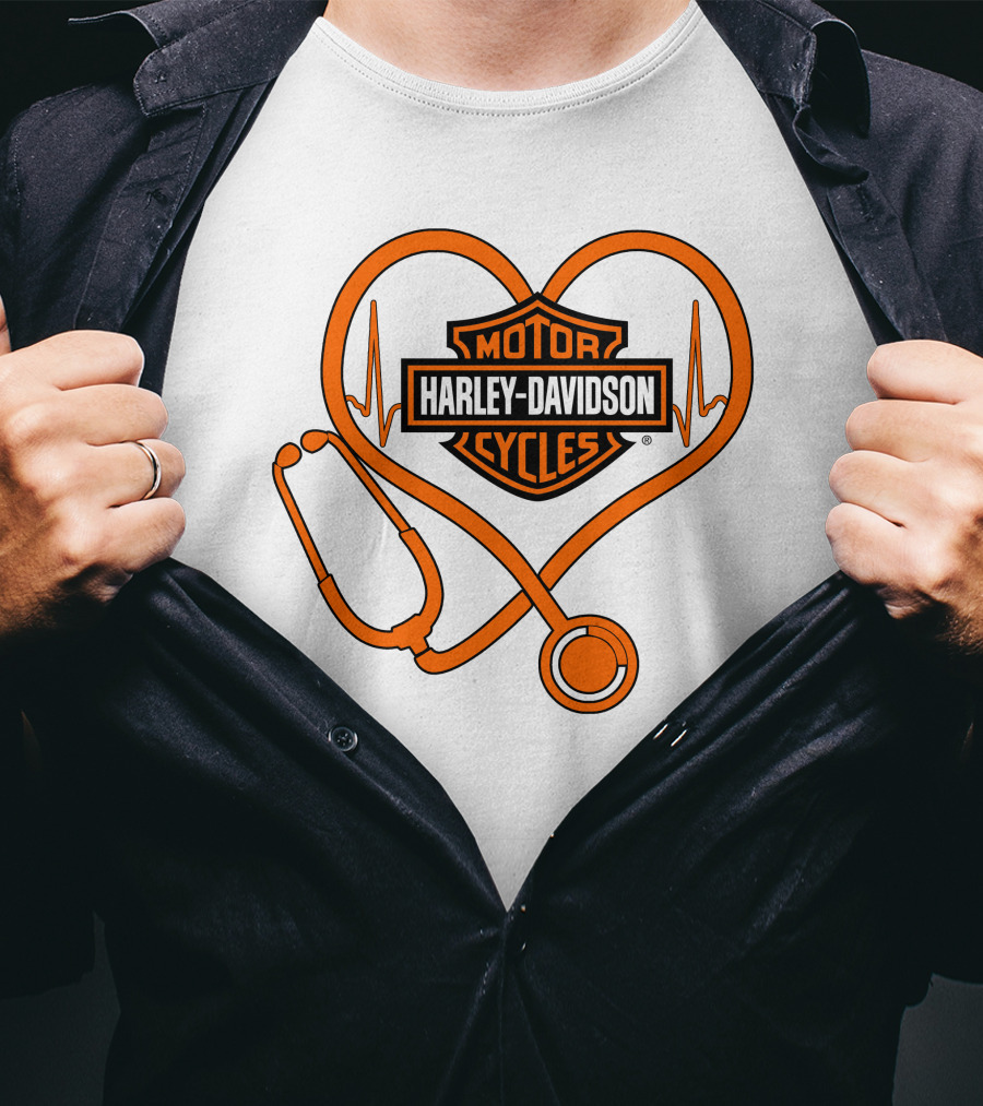 Nurse Love Harley Davidson Motorcycles Stethoscope Heartbeat T-Shirt